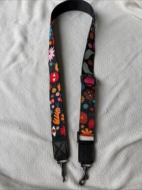 Min & Mon Black Floral Adjustable Bag Strap with Multicolor Flowers